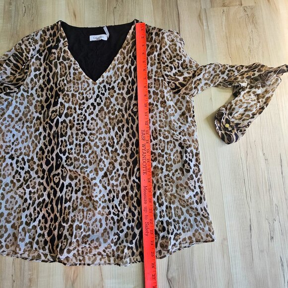 Calvin Klein Women's Leopard Print Ruffle Sleeve Blouse Size L - Picture 13 of 14